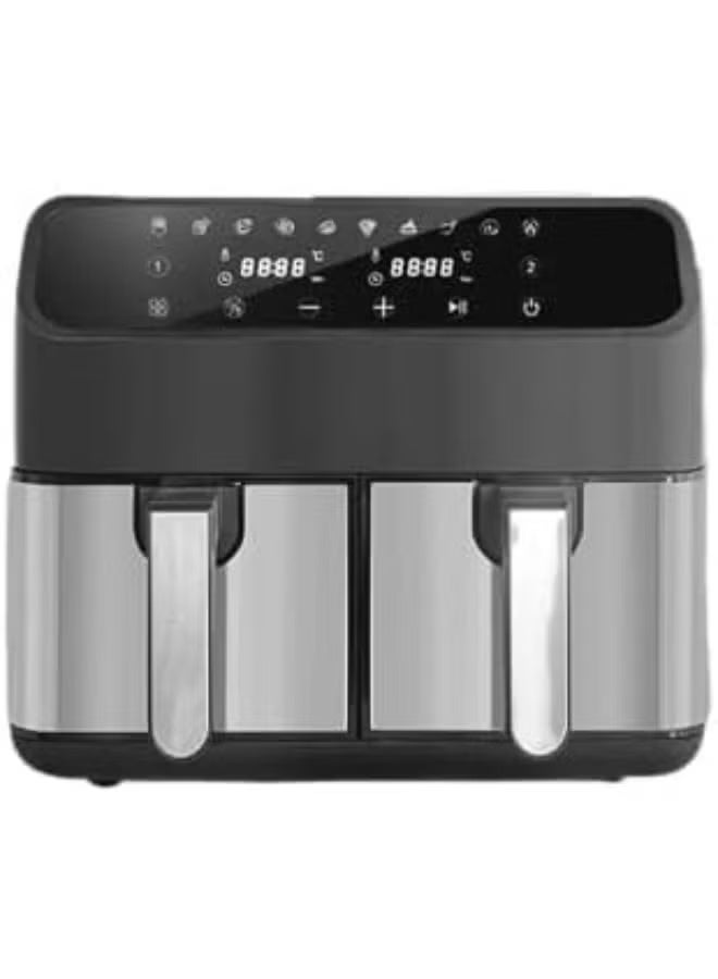 Denx قلاية هوائية مزدوجة السلة DX2091 سعة 8 لتر – سعة 4 لتر + 4 لتر، تحكم رقمي 2400 واط، درجة حرارة قابلة للتعديل من 80–200 درجة مئوية، مؤقت 60 دقيقة، طهي صحي بدون زيت، سلال غير لاصقة، وجبات عائلية، سهل التنظيف - Image 1